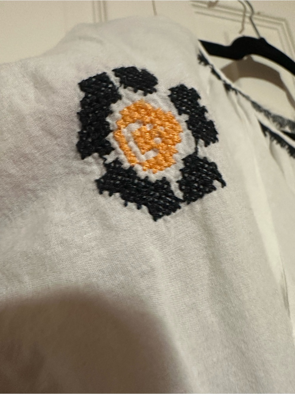 Madewell White Peasant Blouse with Black Embroidery and Yellow Accent - Picture 4 of 4